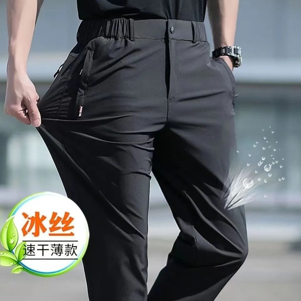 Ice Quick Dry Men Sports Casual straight Pants Summer Bigsize Thin Outdoor Long For 240806