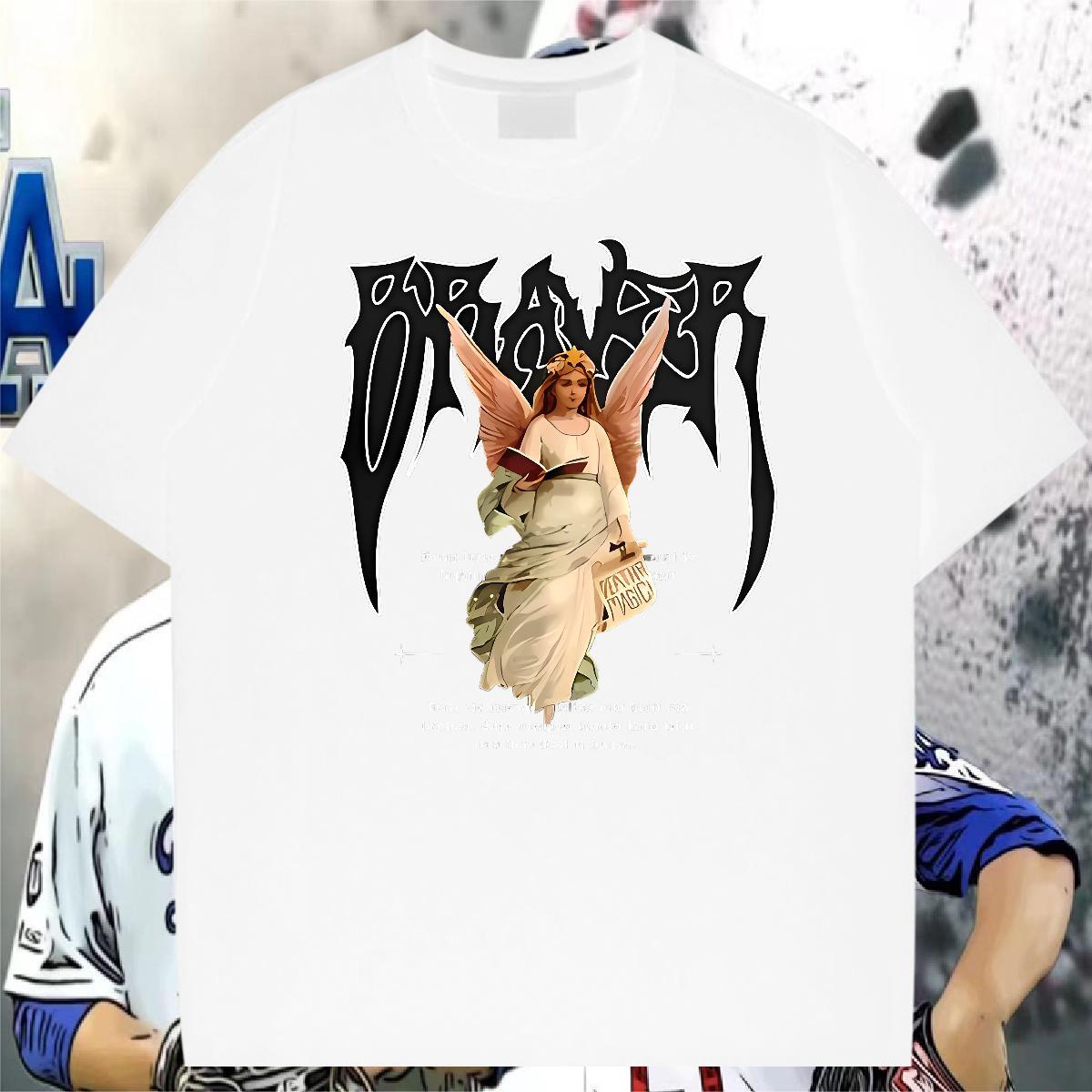 Stylist Man T Shirts angel Wear 230g Pure Cotton Street wear Hip Hop Soft Custom Print Oversized Breathable Short Sleeve Men Tees