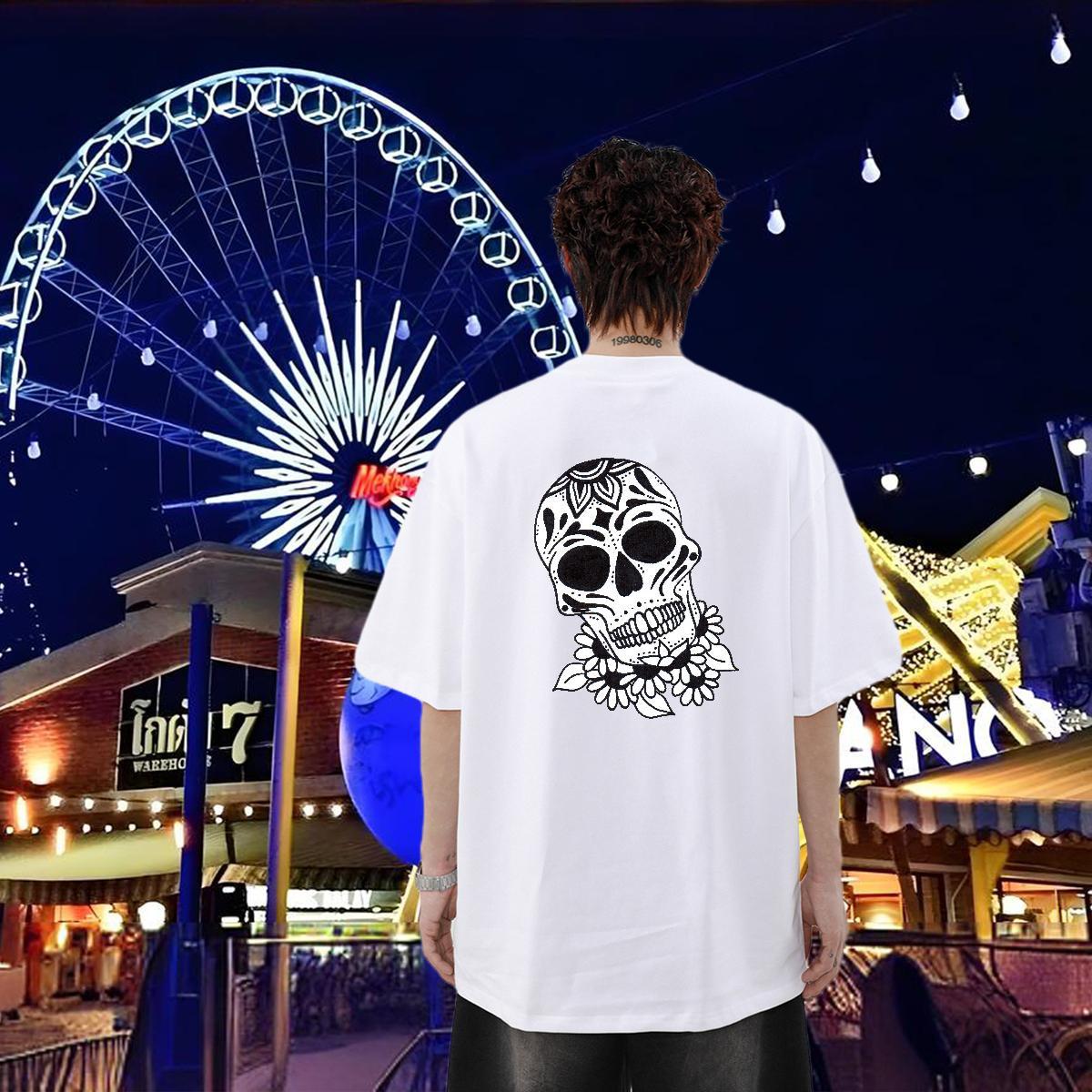 2024 T-Shirts for Men skull Tops Tees 100% Cotton 230g Hip Hop Free Shipping Customized Print Breathable Short Sleeve Mens Tshirts