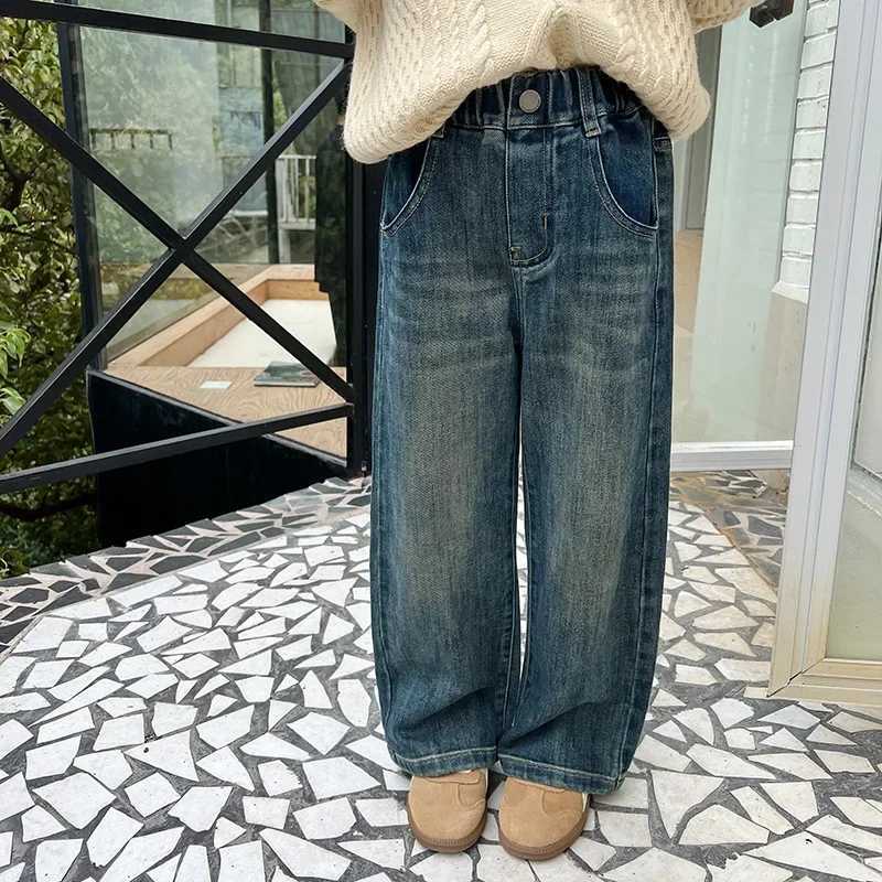Jeans Winter baby girls fashion fleece lining Make old jeans Girl warm thick straight denim pants