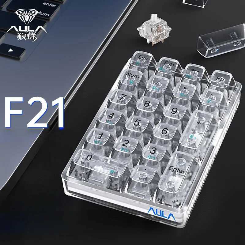AULA F21 Transparent Number Keyboard 21 Key 3 Mode Rgb Mini Keyboard Hot Plug Mechanical Keyboard Office Keyboard GiftM240715