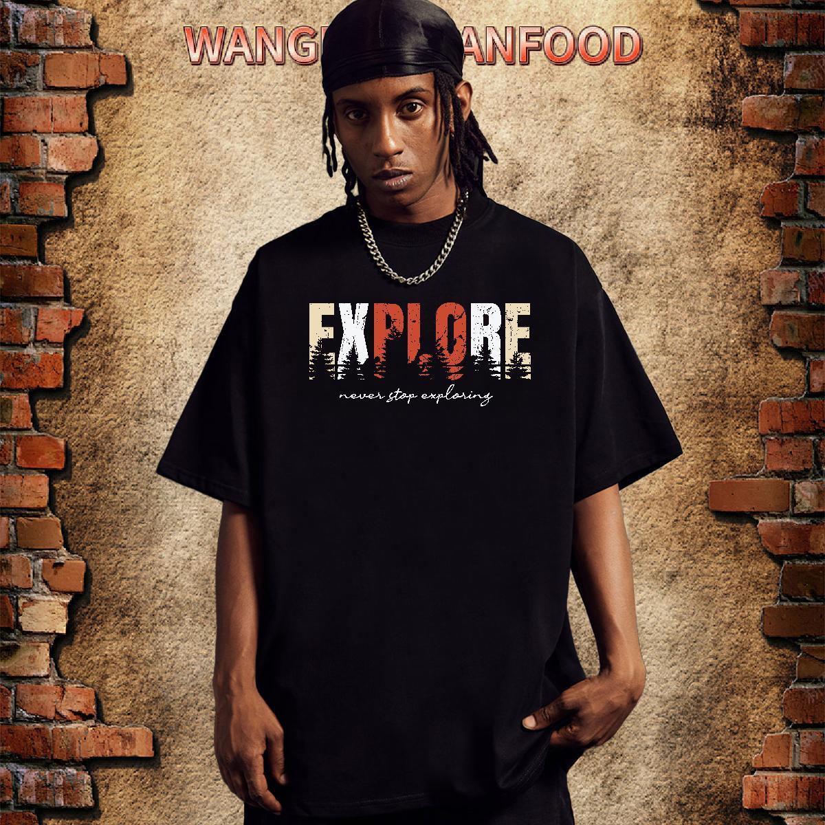 Wholesale T Shirts Men letter Polos 100% Cotton 230g Casual Soft Black Oversized O Neck Short Sleeves Men Tops Tees