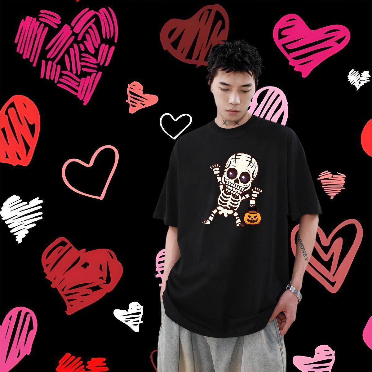 Designer Fashion T-Shirts for Men skull Tees Shirts 230g Cotton Casual Comfortable Cartoon Print Short Sleeve Soft Tshirts