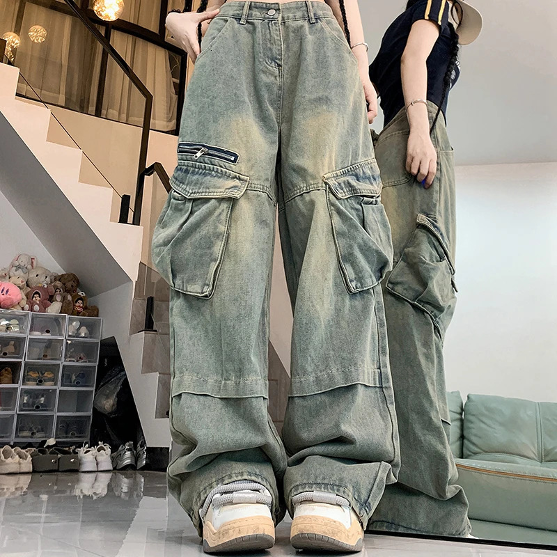 Woman Harajuku Y2k 90s Aesthetic Wide Leg Jeans Female 2000s Vintage Clothes Cargo Pants Lady Gothic Baggy Blue Denim Trousers 240807