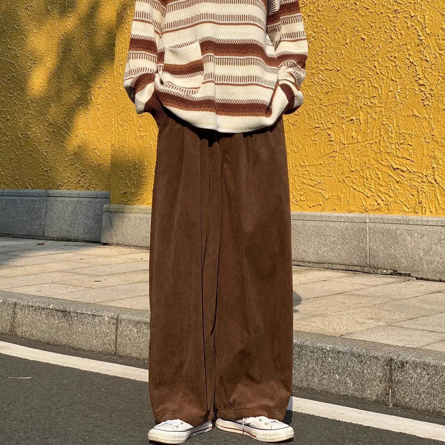 Japanese Style Corduroy Wideleg Trousers For Men Women Draped Loosefit Slimming Casual Straightleg Pants Trendy 240806