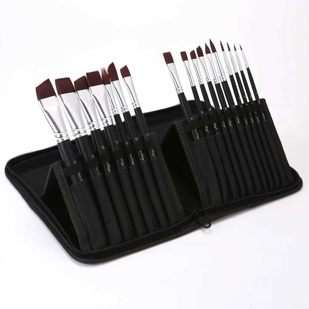 15pcs Plastic Handle Artist Brush Set for Acrylic Oil Watercolor Gouache Painting Face Body Paint with BagXJ240807