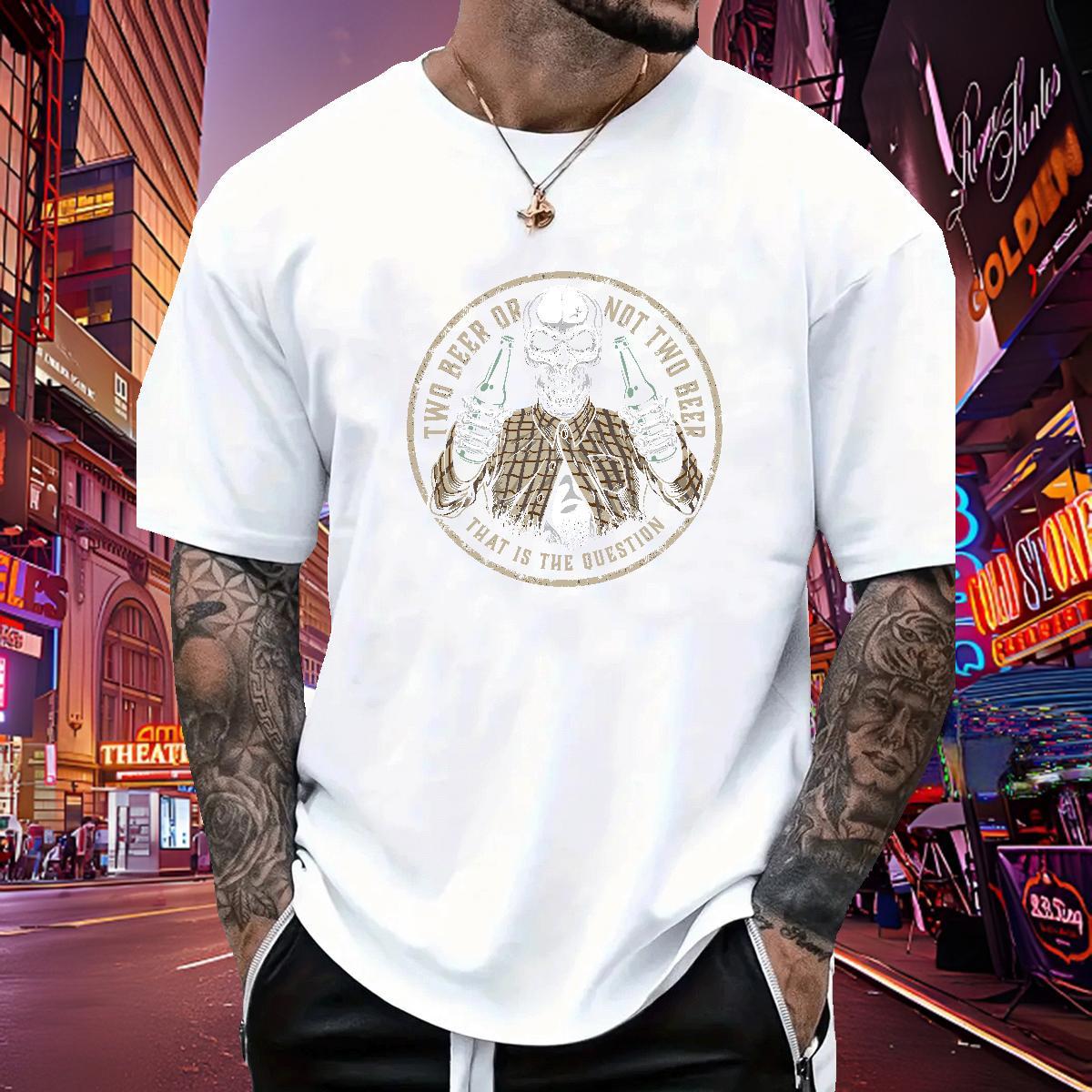 New Man T Shirts skull Tops Shirt 230g Cotton Spring Summer High Quality Floral Print Crew Neck Breathable Tshirts