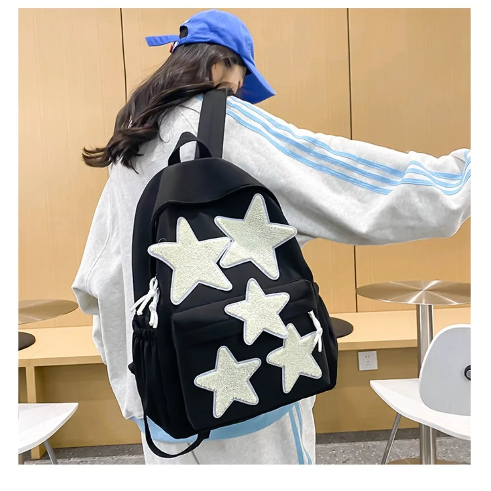 Fashion star backpack for women waterproof nylon canvas teenagers large capacity student travel bag 240807