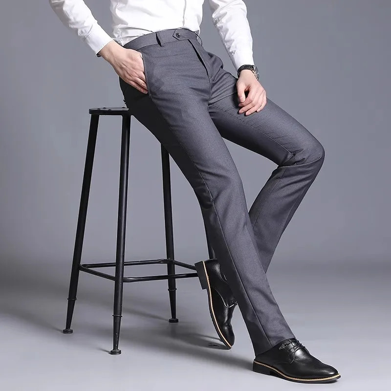 Men Suit Pants Spring Dress Straight Business Office Trousers Mens Formal Male Black 240806