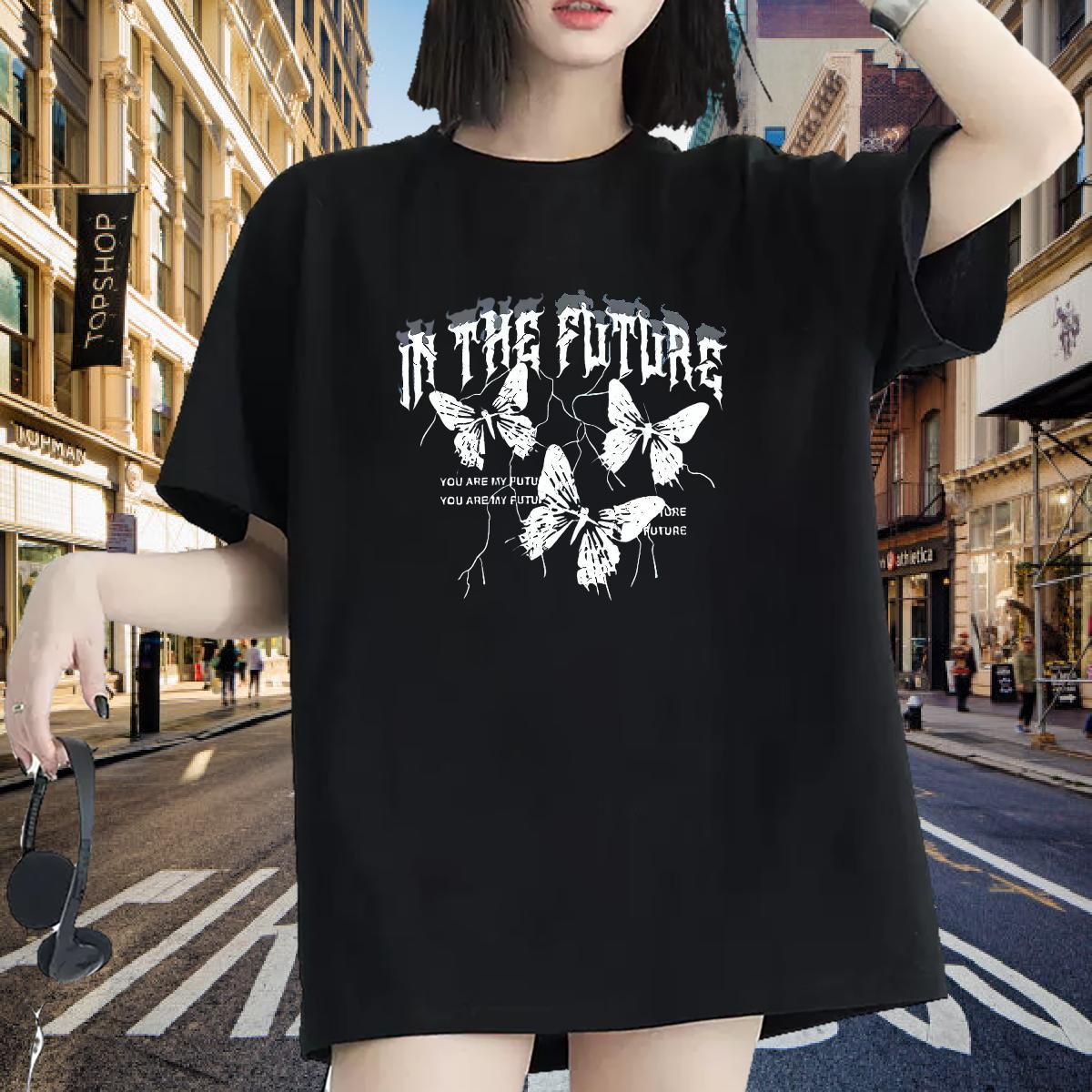 2024 DIY T Shirt For Woman Breathable Crew Neck 230g 100% Cotton Hip Hop Street Tops 5A Cartoon Floral Printing Unisex Tshirts