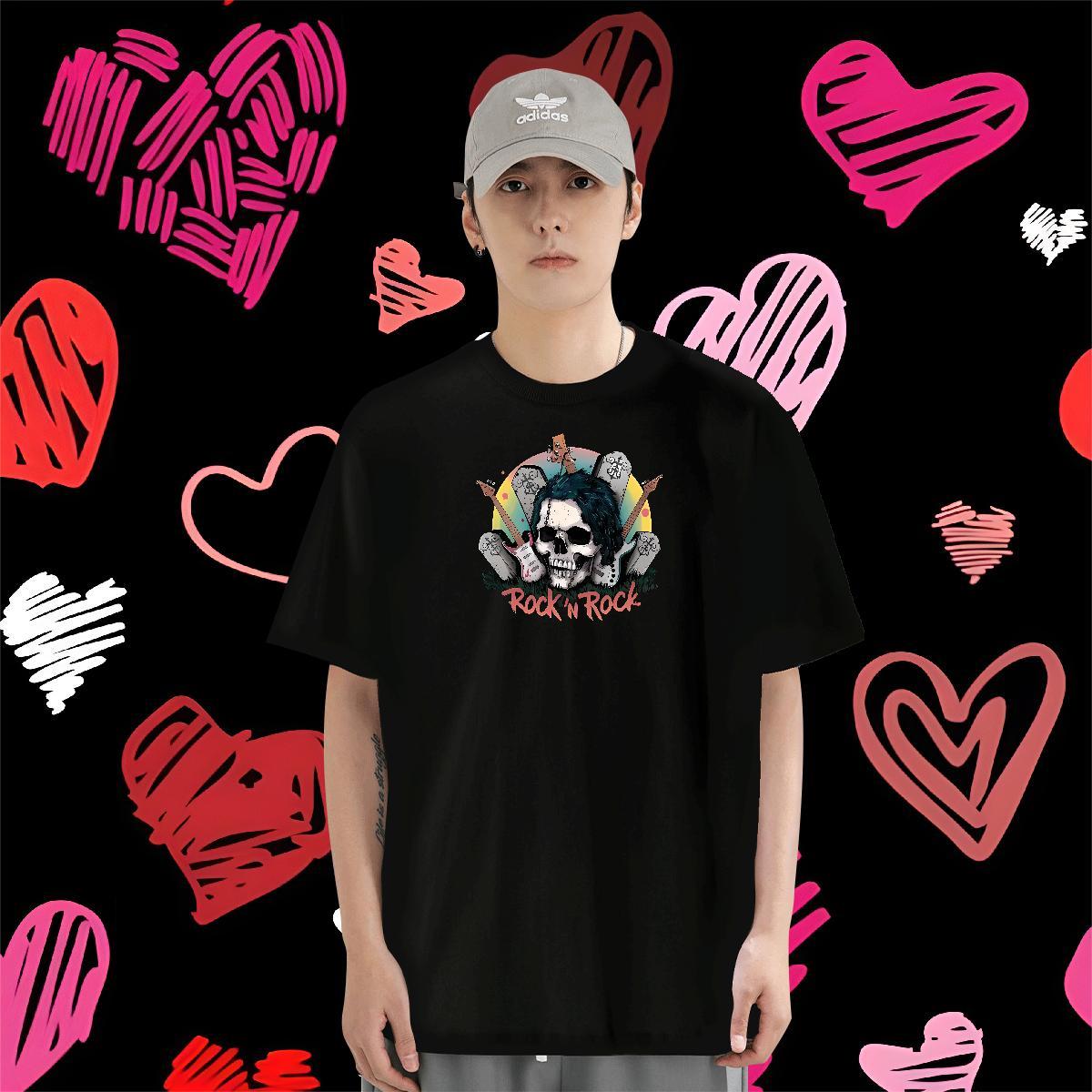 Custom T-Shirts for Men skull Tops Tees 230g Pure Cotton Outdoor Comfortable Skull Crew Neck Mens Tshirts