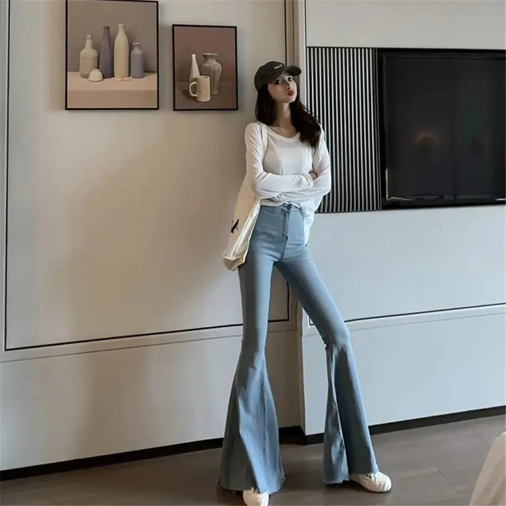 Vintage Denim Flared Pants Women Summer Big Bell Bottom Jeans Spring Wide Leg Trousers Korean Blue Black Y2k Female Streetwear 240807
