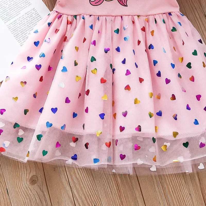2024 Summer Girl Dress Cotton cartoon Splicing Net Party Princess Dress 2-6 Year Old Girl Birthday DressW240720