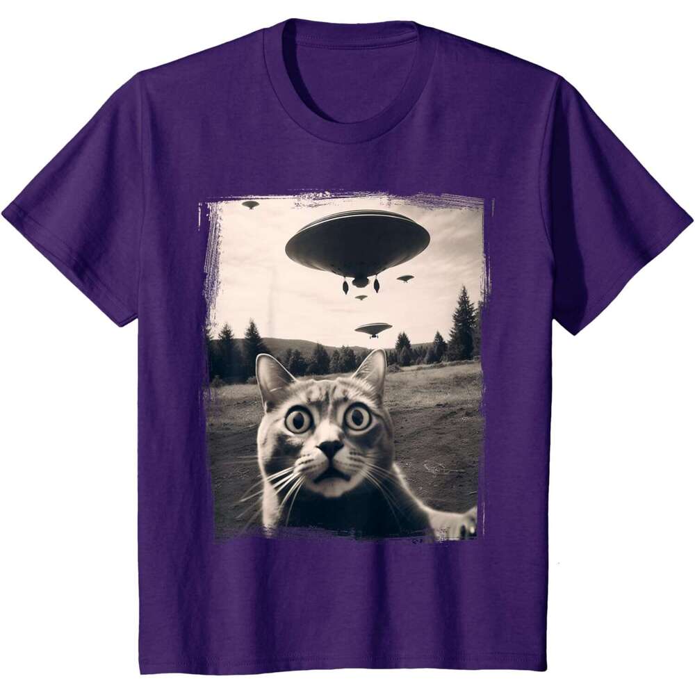 Mens T shirt Selfie Alien Invasion Meme Funny Kitten Cute Cat T-Shirt shirts tshirt graphic tee Casual tops clothes Short sleeve