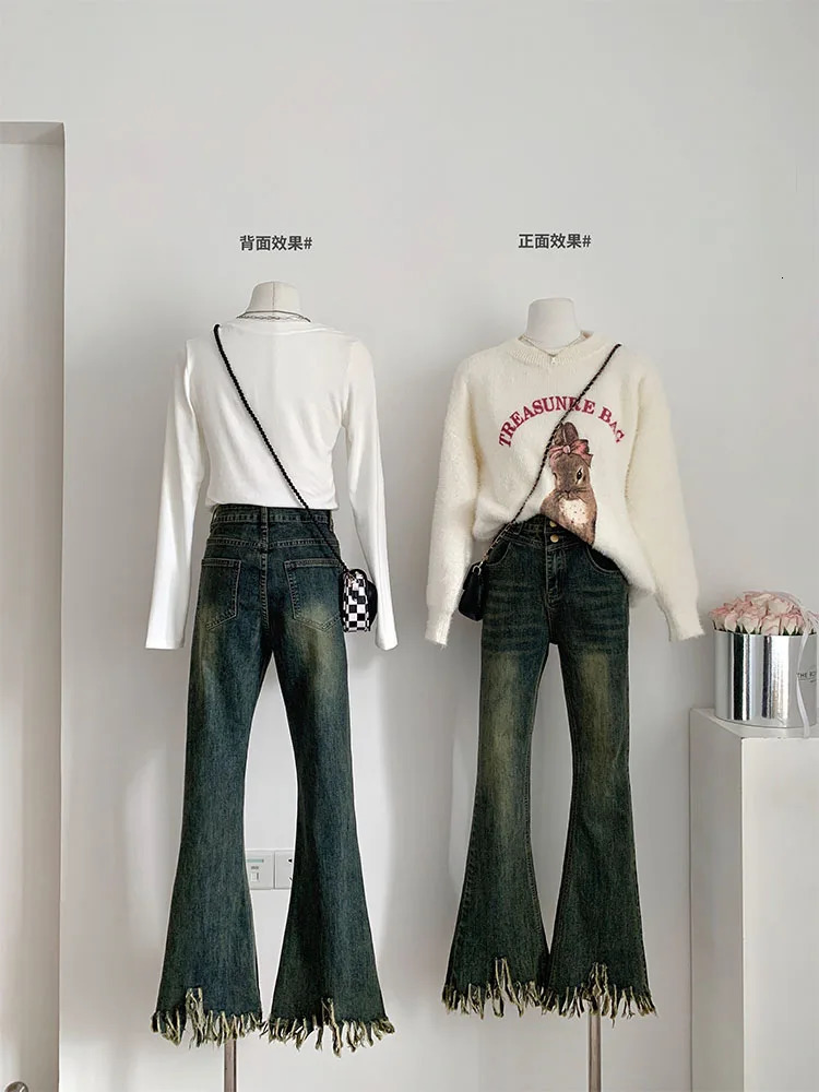Woman Jeans Denim Pants Trousers Cargo Pants Bell Bottoms Loose Slim Low Waist Tie-dyed Wash Streetwear Korean Fashion Y2k 240807