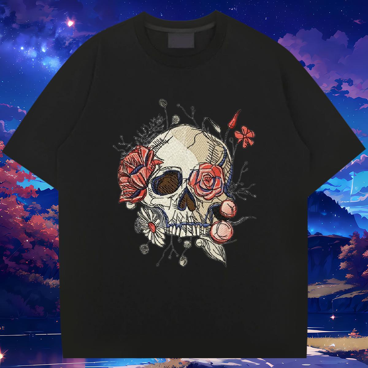 Free Shipping T Shirts Men skull Tops Shirt 100% Cotton 230g Daily Wear Cool Design Graphic Breathable Crew Neck Men Tops Tees