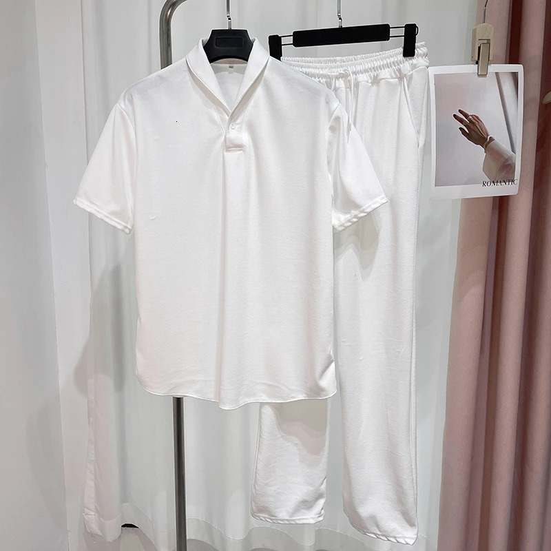 Men Two Piece Suits 2024 Summer Fashion Solid Casual Loose Short Sleeve Quick-Drying Long Straight Pants Outfits Male Sets 240816