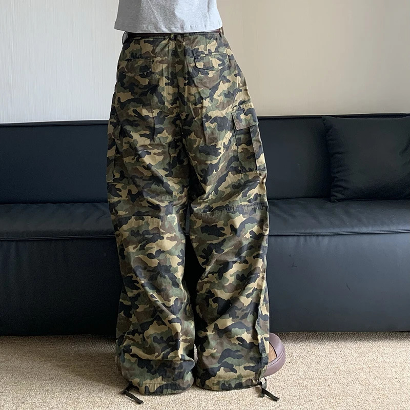 FEWQ American Camouflage Workwear Pants Mens Loose Straight Leg Wide Casual Large Pockets Male Trousers 24E1427 240806