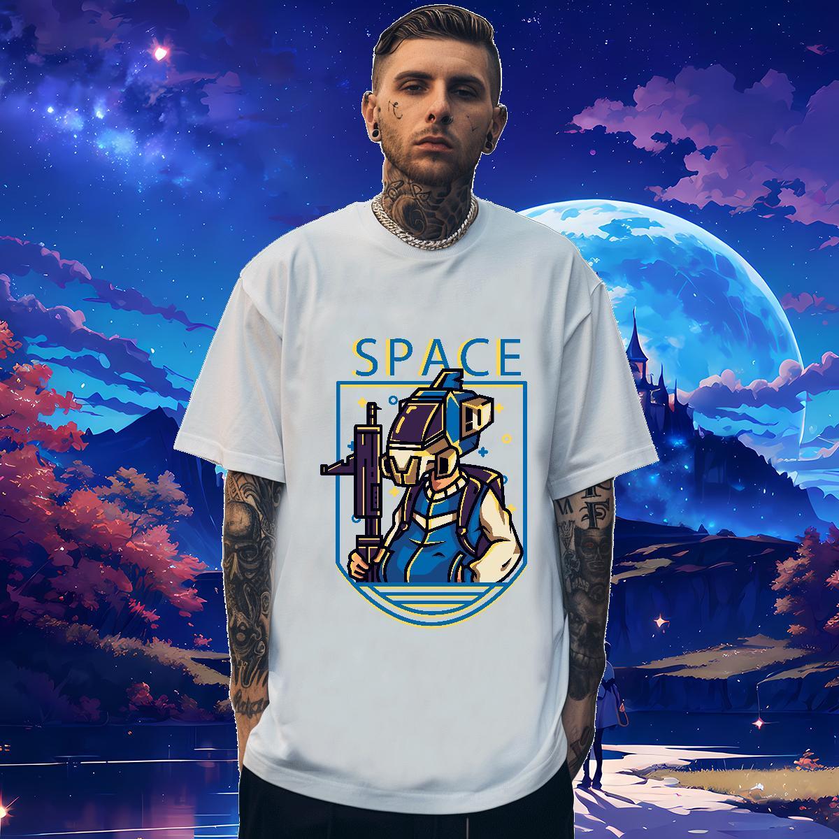 Brand Men T Shirts robot Tops Tees 100% Cotton 230g Hip Hop Wholesale Anime Breathable Short Sleeve Men Clothes T-Shirt