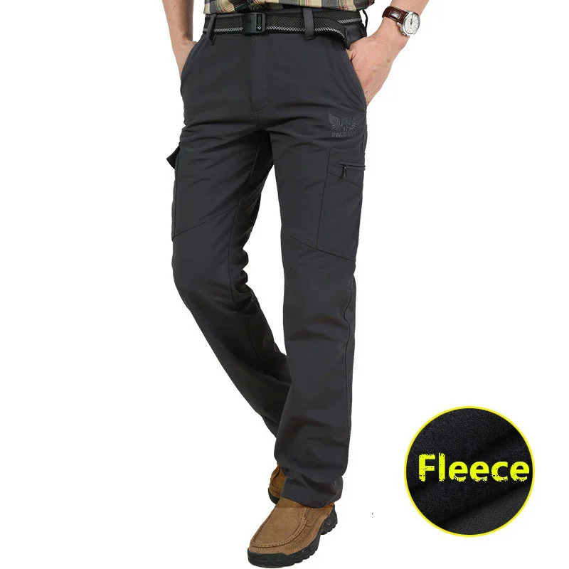 Winter Thick Fleece Warm Pants Men Casual Stretch Cargo Soft Shell Waterproof Outdoor Working Long Trousers Plus Size 4XL 240806