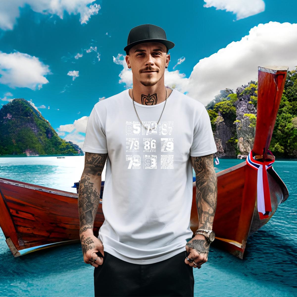 New T Shirts Men letter Polos 230g Pure Cotton Summer Casual Soft Custom Cartoon O-Neck Short Sleeve Mens Tshirts