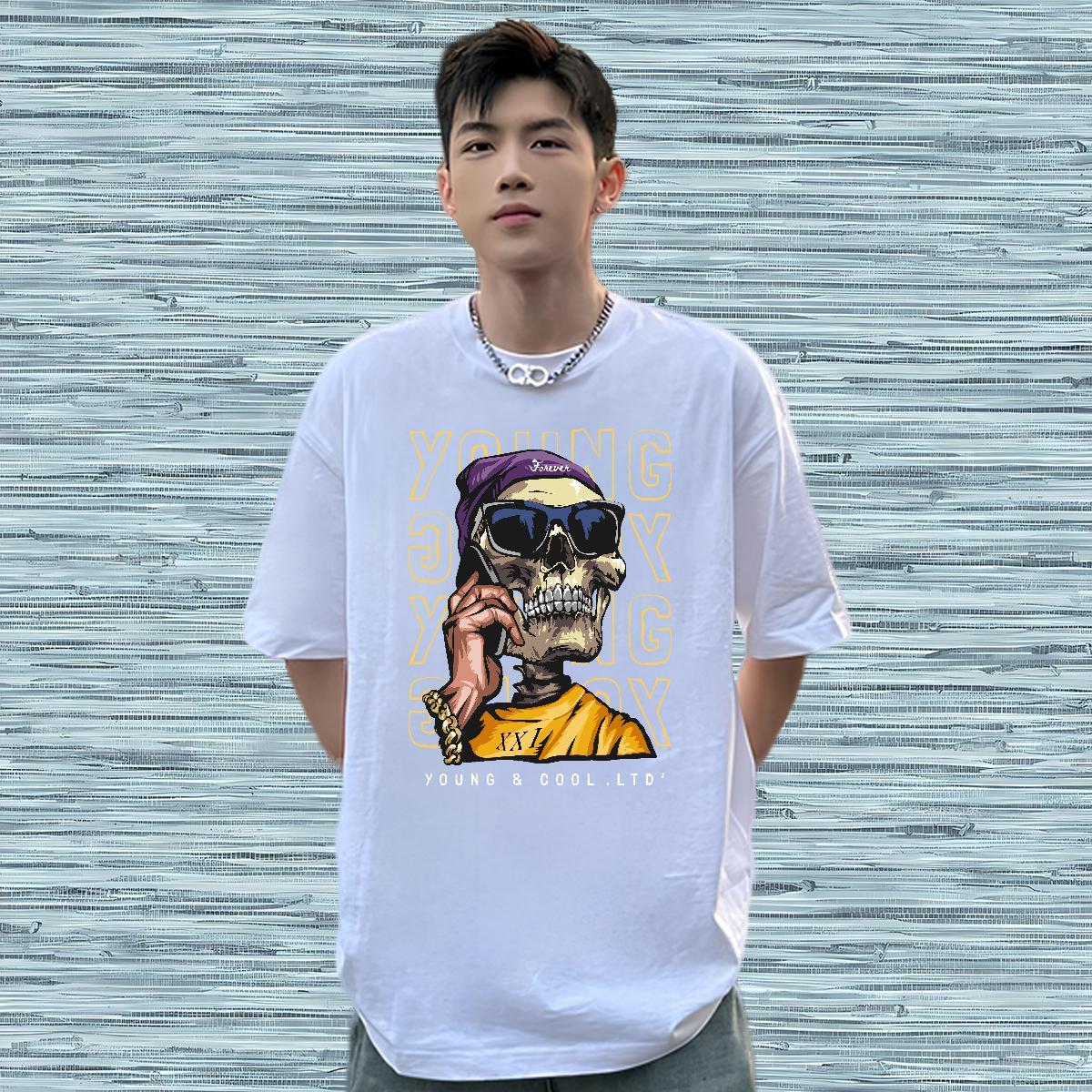Factory Direct T Shirts Men skull Tees Shirts 100% Cotton 230g Sport Loose Fit Oversized Crew Neck Men Tshirts
