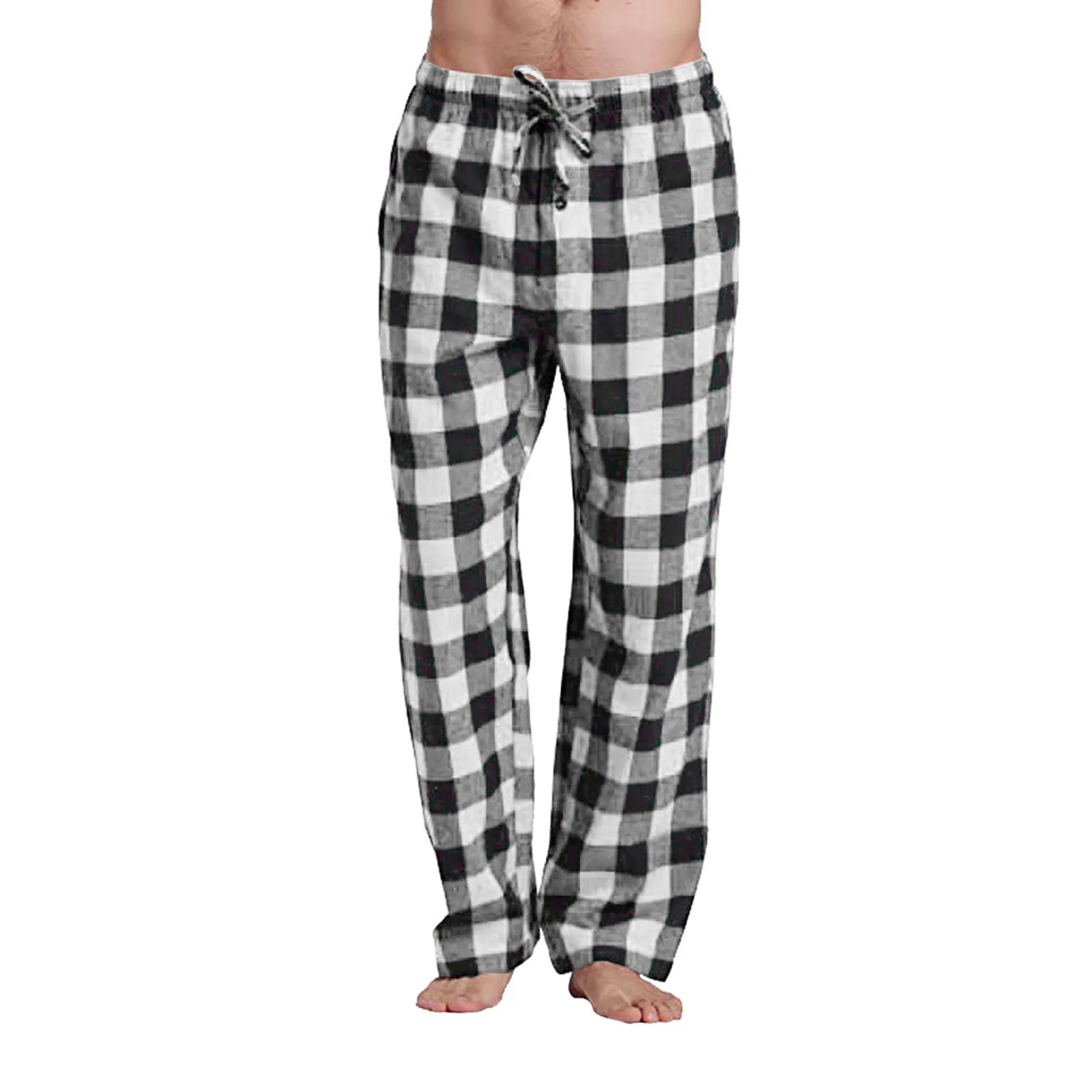 Mens Casual Cotton Pajama Long Pant Soft Comfortable Loose Elastic Waistband Plaid Cozy Sleepwear Home Lounge Fashion Pants 240807