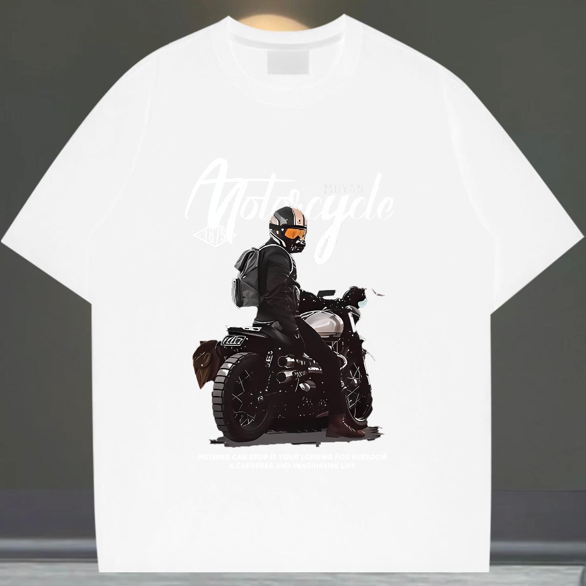 Factory Direct Mens T Shirts Motorcycle Polos 230g Pure Cotton Casual Loose Anime Print O Neck Short Sleeves Tshirts