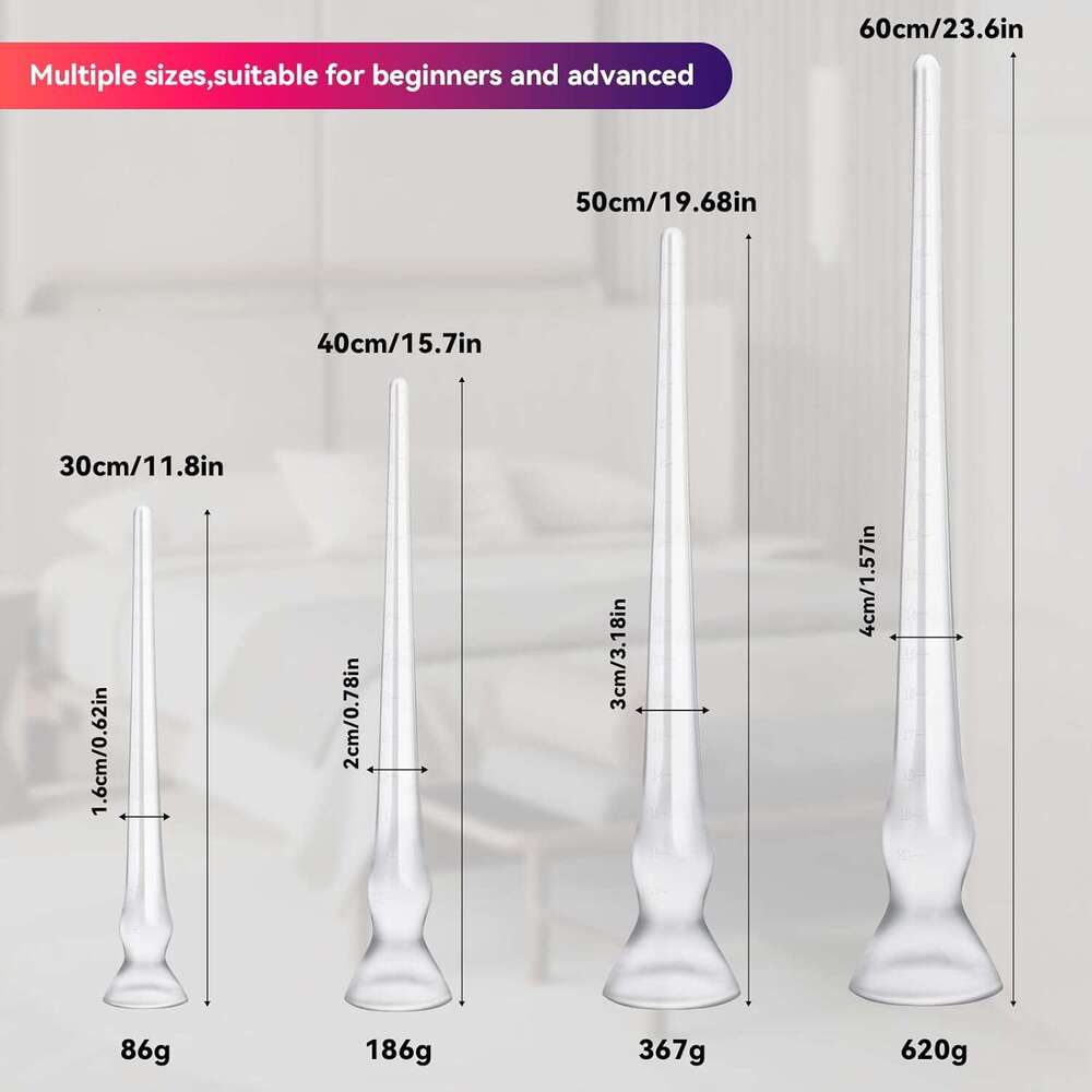 23.6 inch (approximately 59.9 cm) transparent extra long plug dildo, with strong suction cups suitable for novice men and women, flexible dildo for ad