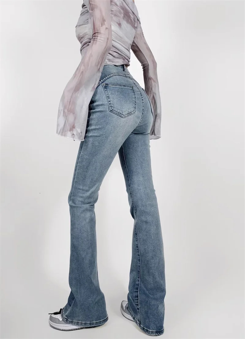 KEYANKETIAN Autumn Womens Denim bell Bottoms Jeans High waist Zip-up Slim-Fit Hip-Lifting Pants Y2K Vintage Long Trousers 240807