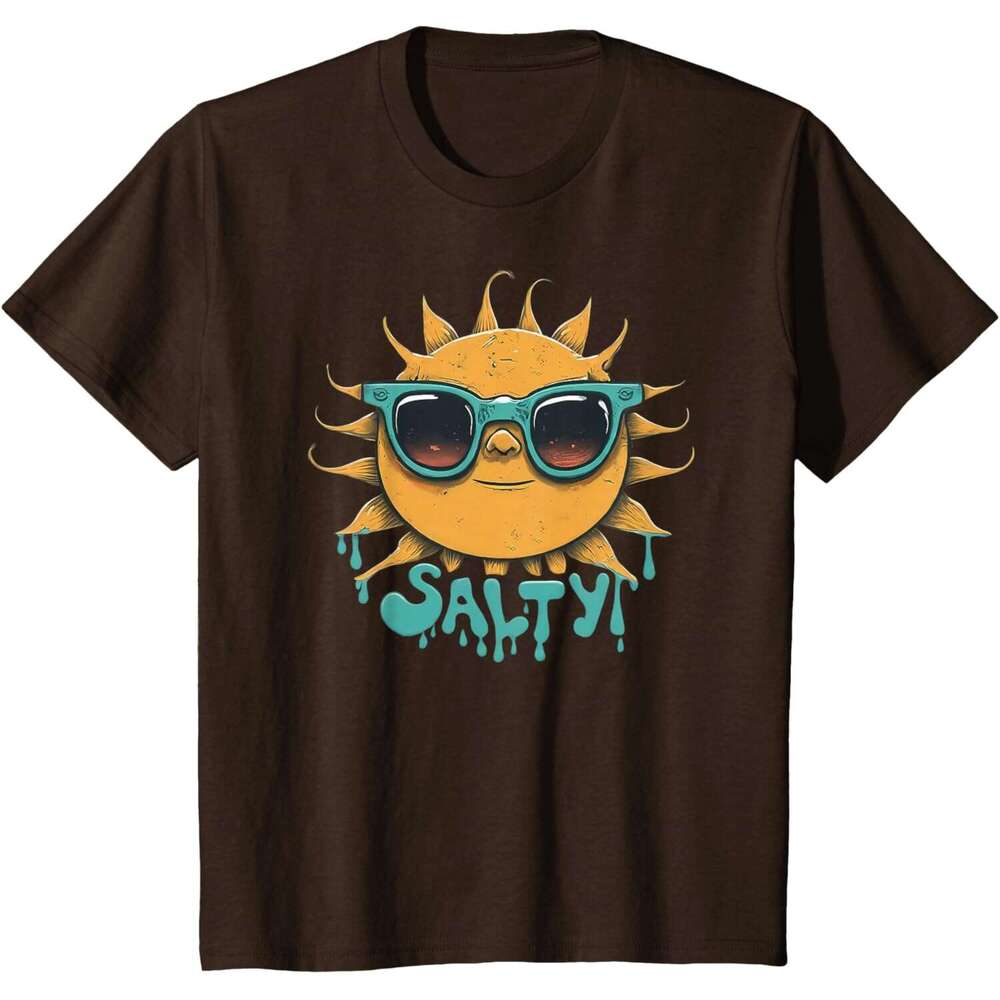 Mens T shirt Big Smiling Sun with Sunglasses Dripping Salty T-Shirt shirts tshirt graphic tee Casual tops summer clothes Short sleeve Free shipping