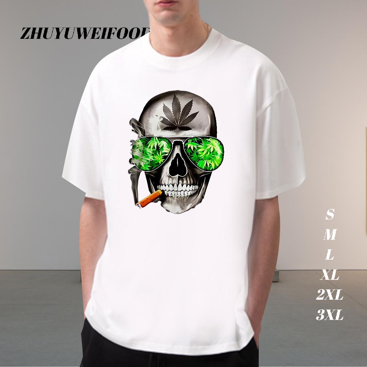 Fashion Casual T Shirt For Man skull Tops Tees 100% Cotton 230g Beach High Quality Plus Size Custom Breathable Crew Neck Tshirts