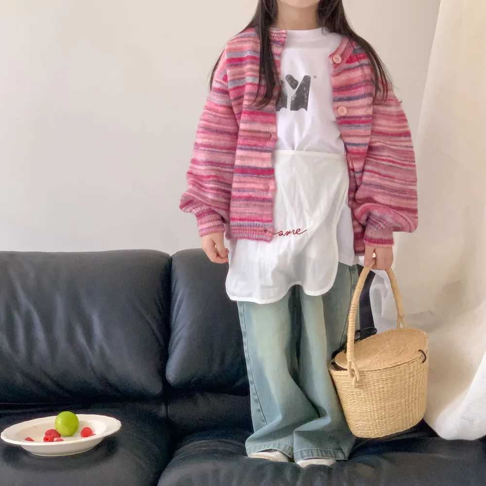 Jeans Spring Boys fashion Washed white denim straight-leg pants Autumn Girls wide leg jeans