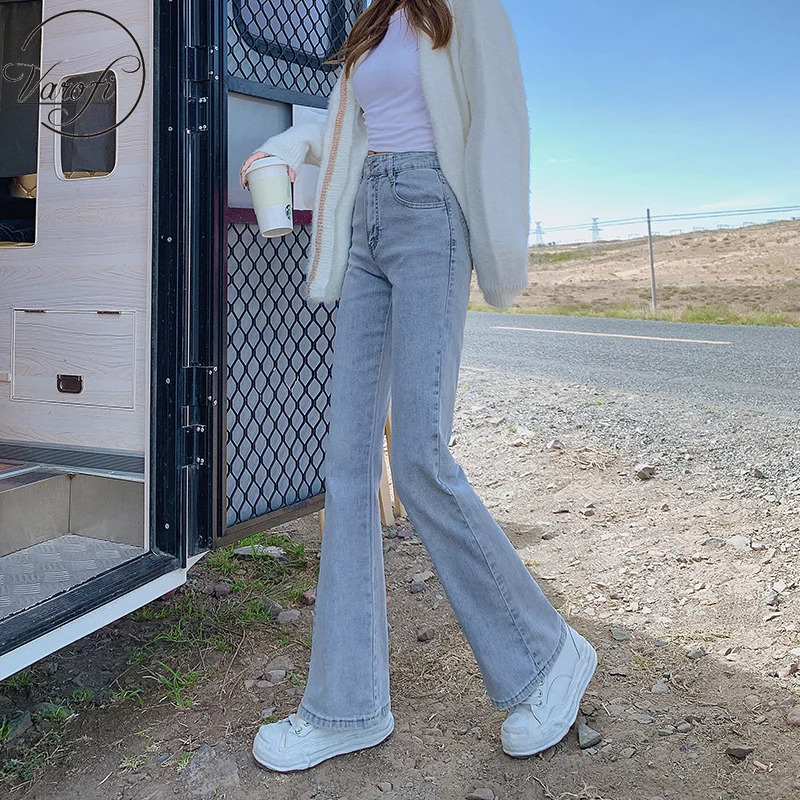 Varofi High waist stretch bell bottoms jeans trousers jeans for women high waist jeans bell bottom jeans y2k jeans black jeans 240807