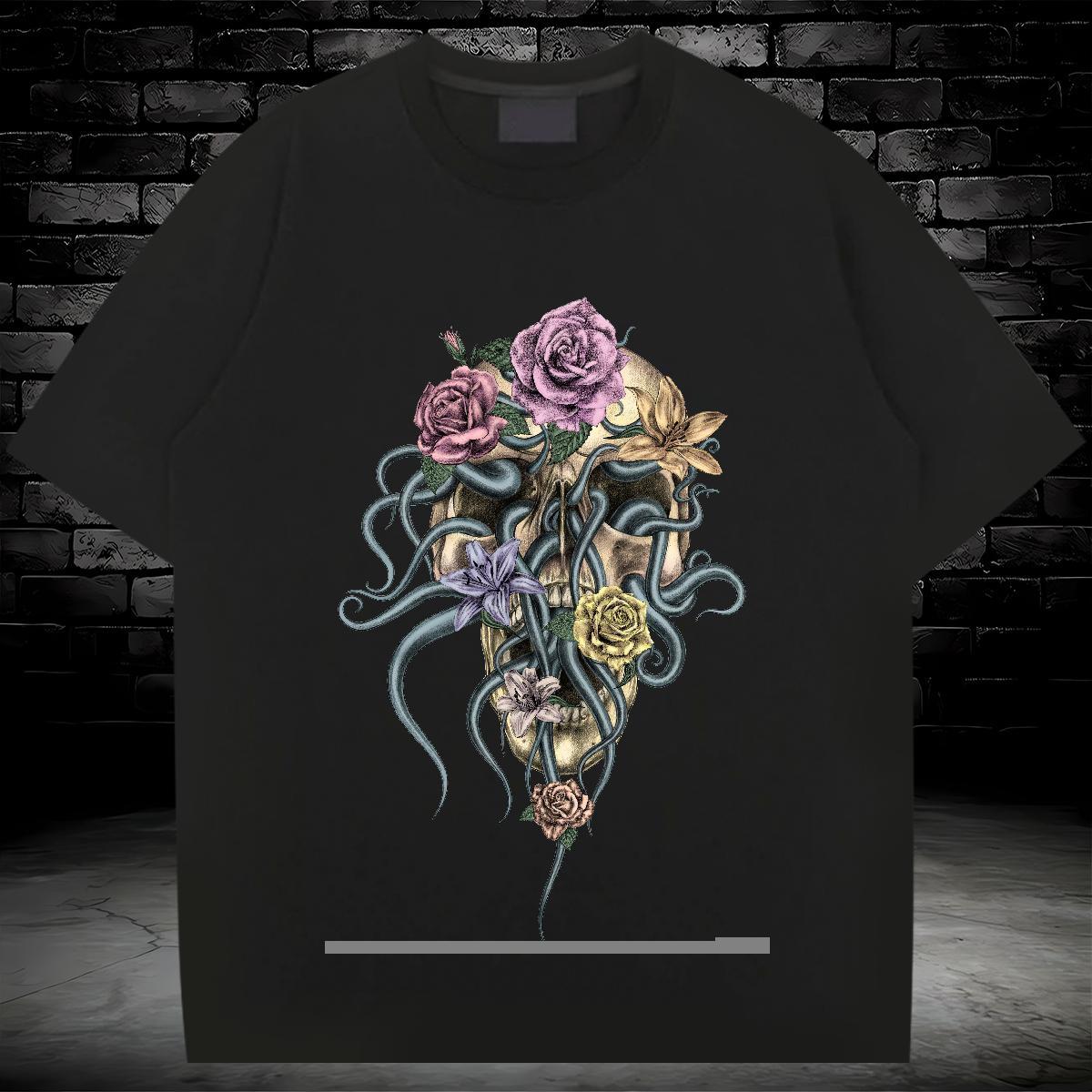 Fashion Casual T-Shirts flower Tops 230g Pure Cotton Home Outdoor Comfortable Custom Anime Breathable Short Sleeve Men Clothes T-Shirt