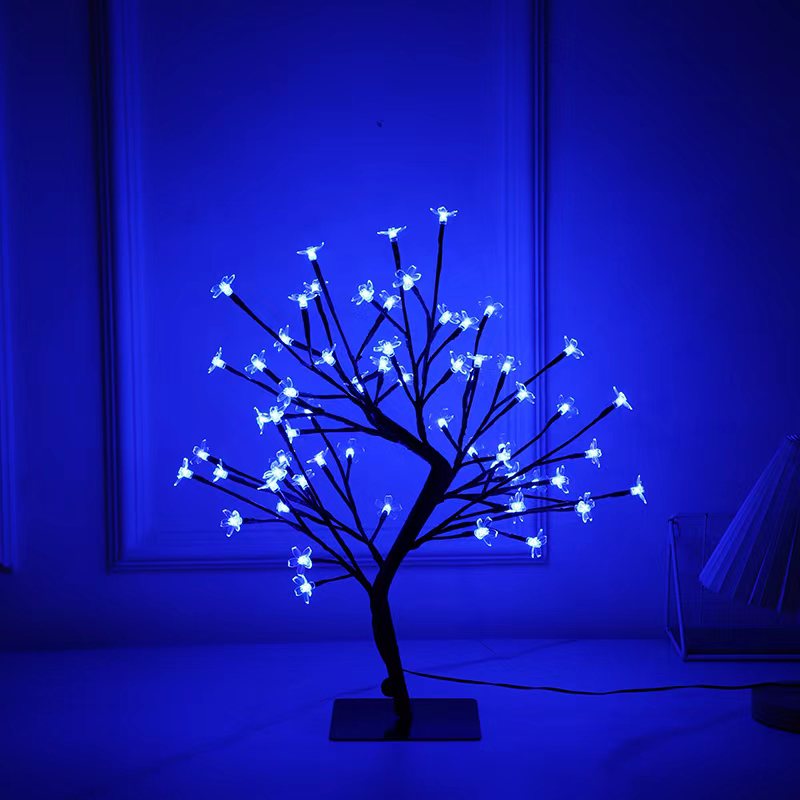 Cross border hot selling simulation cherry blossom remote control color changing plug-in rainbow tree light Christmas decoration small tree light