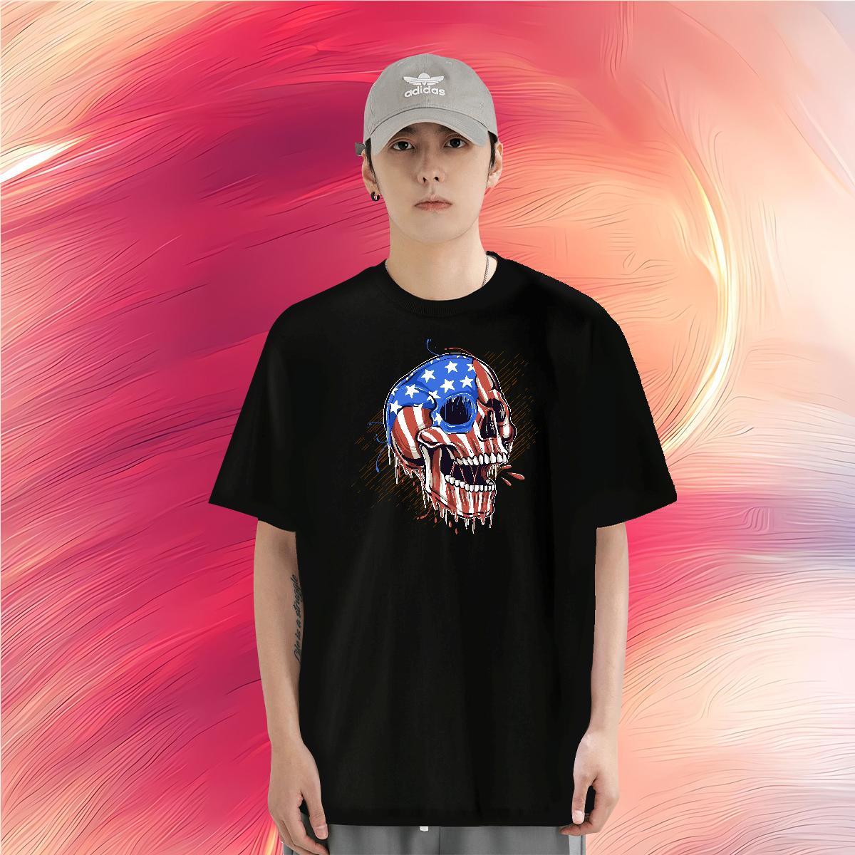 Brand T-Shirts for Men skull Clothes 230g Cotton Street Casual Wholesale Custom Print Plus Size Crew Neck Breathable Men Tshirts