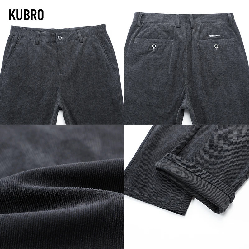 KUBRO Autumn Winter Corduroy Mens Clothing Office Business Casual Elegant Trousers Hombre Versatile Straight Cargo Pants 240806