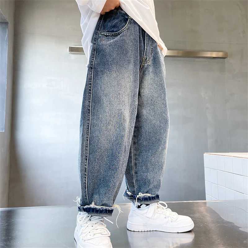 Jeans Boys Jean Pants Long Trousers Cotton 2024 Blue Spring Autumn Babys Kids Pants Teenagers Outwear Childrens Clothing