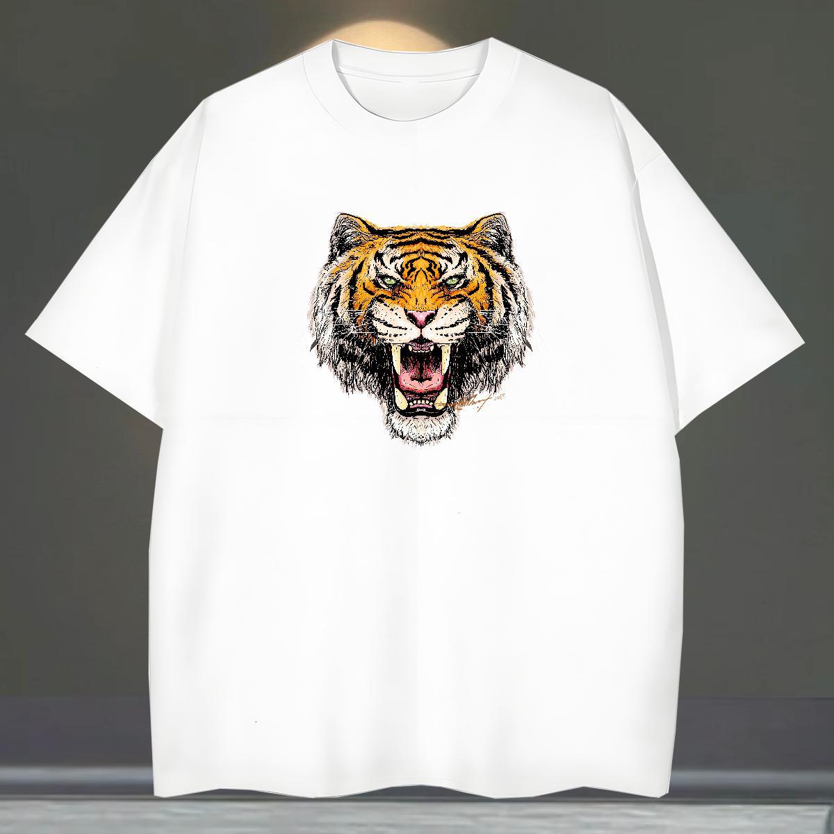 Brand Man T Shirts tiger Tshirts 230g 100% Cotton Hip Hop Free Shipping White Plus Size O Neck Short Sleeves Tshirt for Man Woman