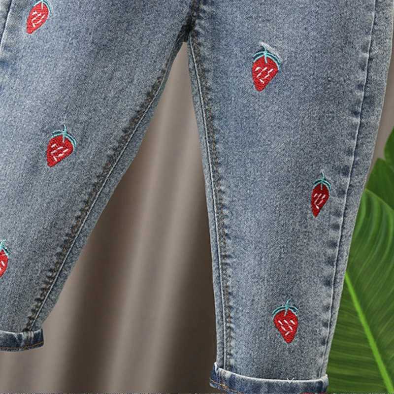 Jeans Embroidery Jeans Girls Straight Pants Denim Casual Trousers Kids Clothes 1-5 Years Baby Stretch Elastic Waist Bottoms