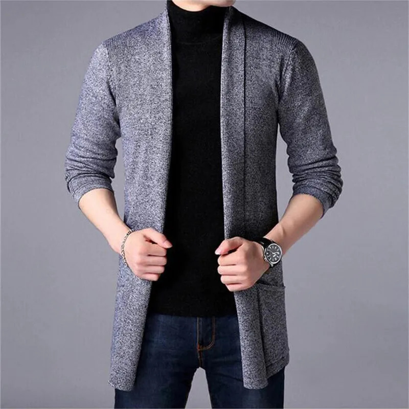 Sweater Coats Men Fashion 2024 Autumn Mens Slim Long Solid Color Knitted Jacket Fashion Mens Casual Sweater Cardigan Coats 240816