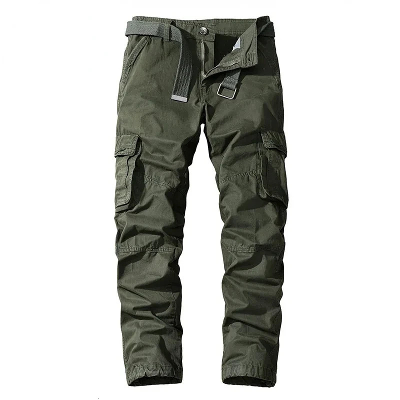 Mens Military Trousers Casual Cotton Solid Color Cargo Pants Men Outdoor Trekking Traveling Trousers Multi-Pockets Work Pants 240806