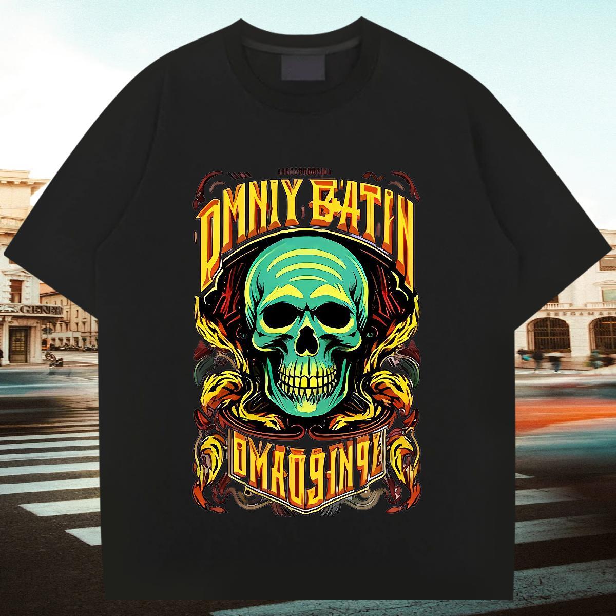 Brand Men T Shirts skull Clothes 230g Pure Cotton Spring Summer Loose Fit DIY Logo Oversized Crew Neck Breathable Tshirts