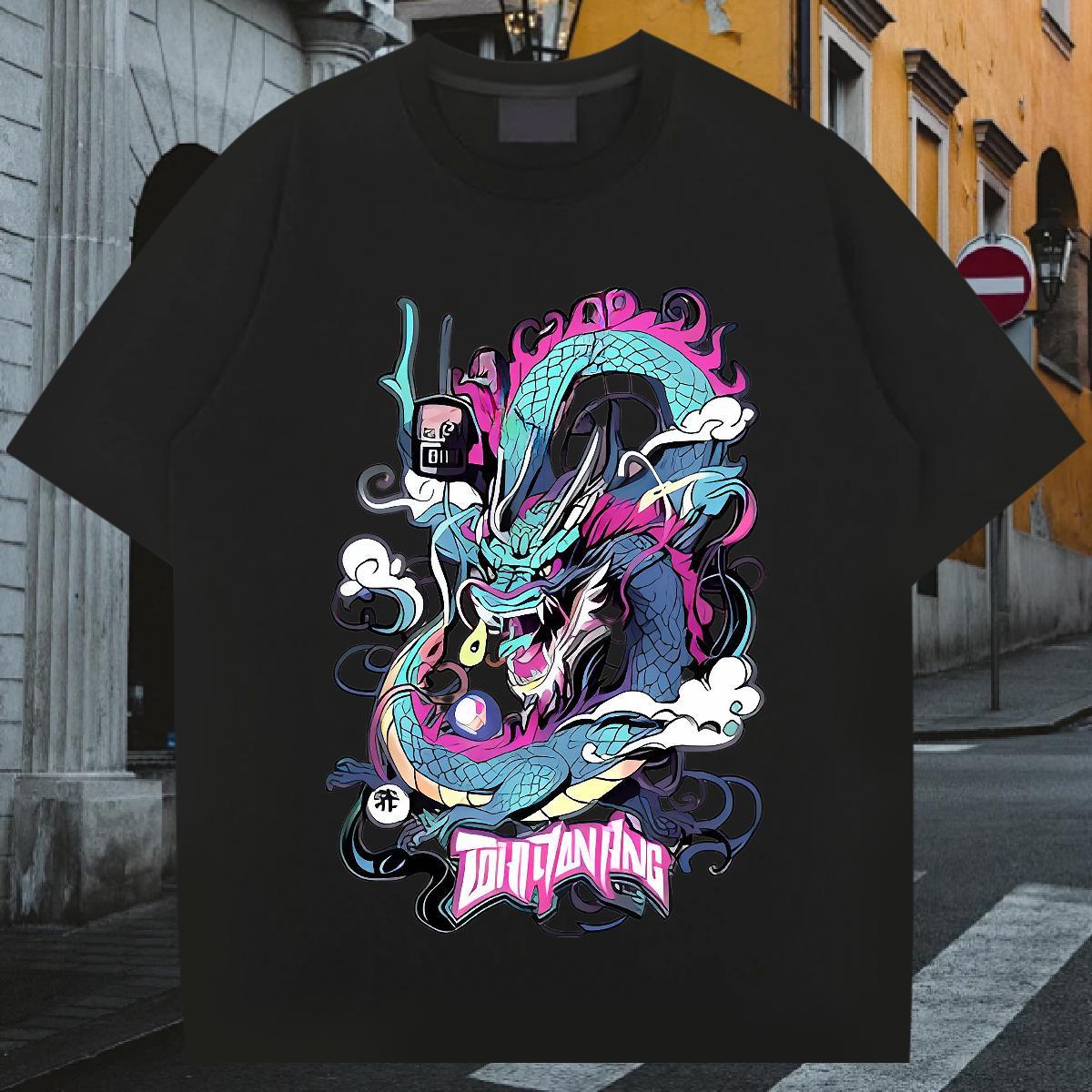 2024 Men T Shirts Cloud Dragon Tops Tees 100% Cotton 230g Sport Cool Design White Plus Size Short Sleeve Soft Men Tees