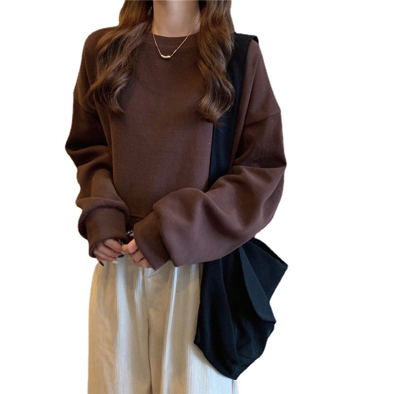 Autumn and Winter New Korean Solid Round Neck Loose Women's Sweater Female Student Thin Top Trendy