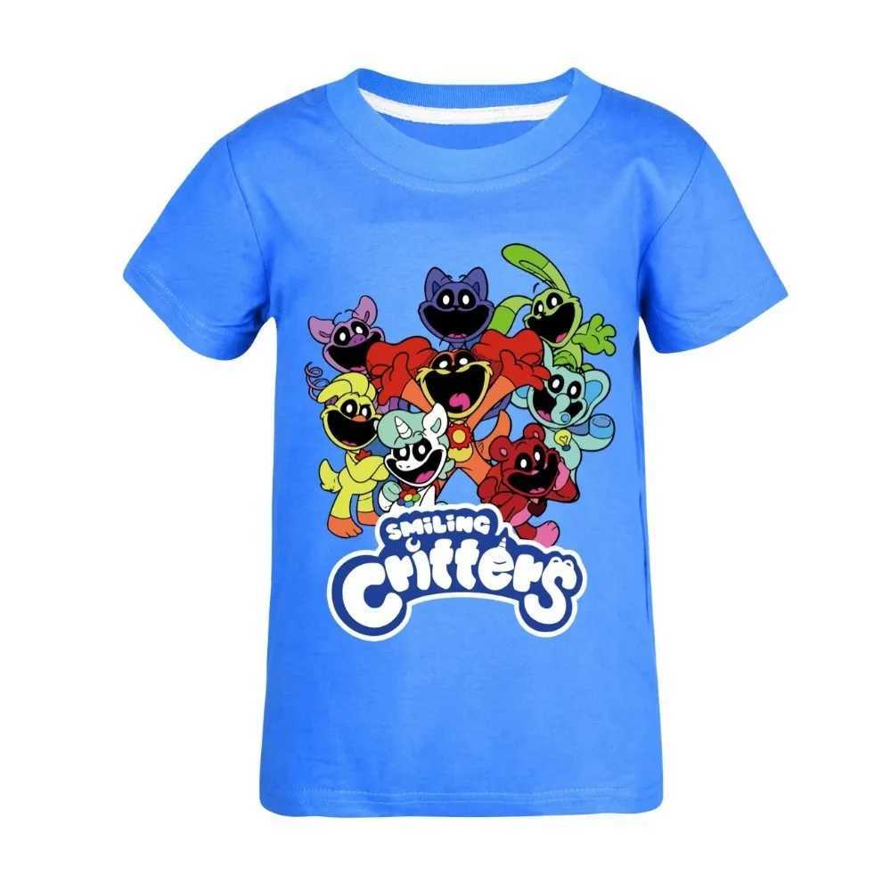 2-16Y 2024 Summer Smile Baby Clothing Childrens Short sleeved Top Youth Boys Cotton T-shirt Baby Girls Cat Napping T-shirtW240718