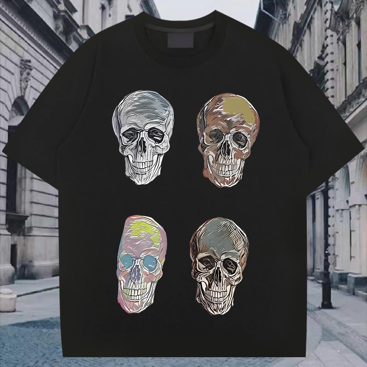 Fashion New Mens T Shirts skull Wear 230g 100% Cotton Street Casual Popular DIY Printed O Neck Short Sleeves Men Clothes T-Shirt