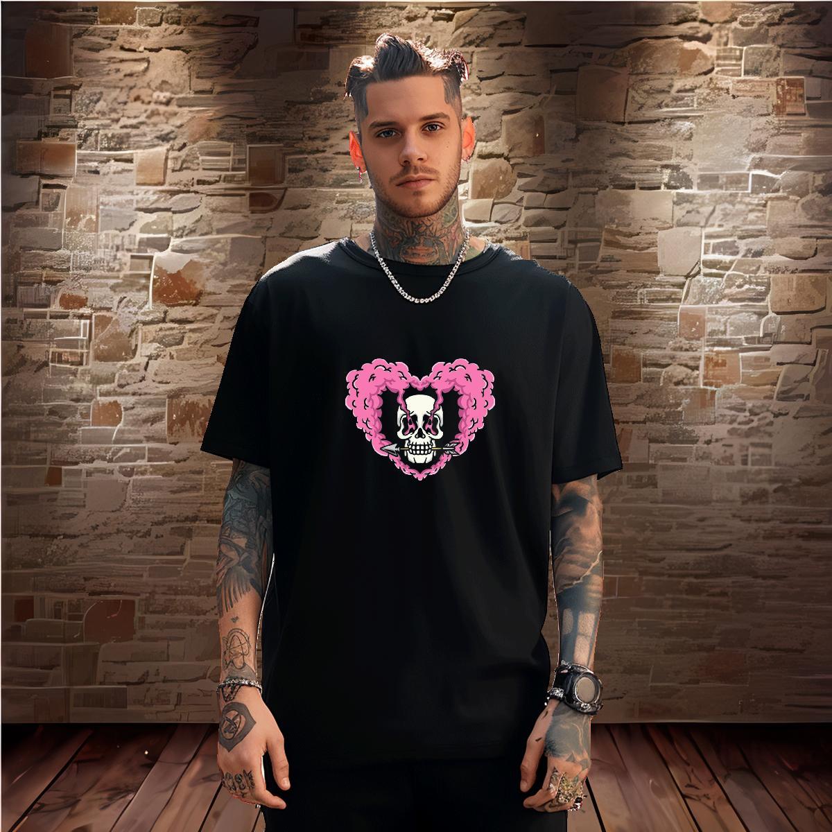 New Arrival T-Shirts for Men skull Tops Tees 230g Pure Cotton Daily Wear Loose White Plus Size Breathable Crew Neck Men Tops Tees