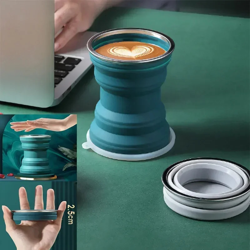 320ml portable silicone folding water outdoor heat-resistant stretchable foldable cup with lid used for travel and camping Z260202